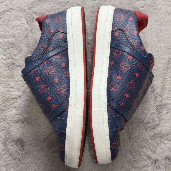MCM Mens Blue Monogram Visetos Coated Canvas Low-top Sneaker SZ 45 /11